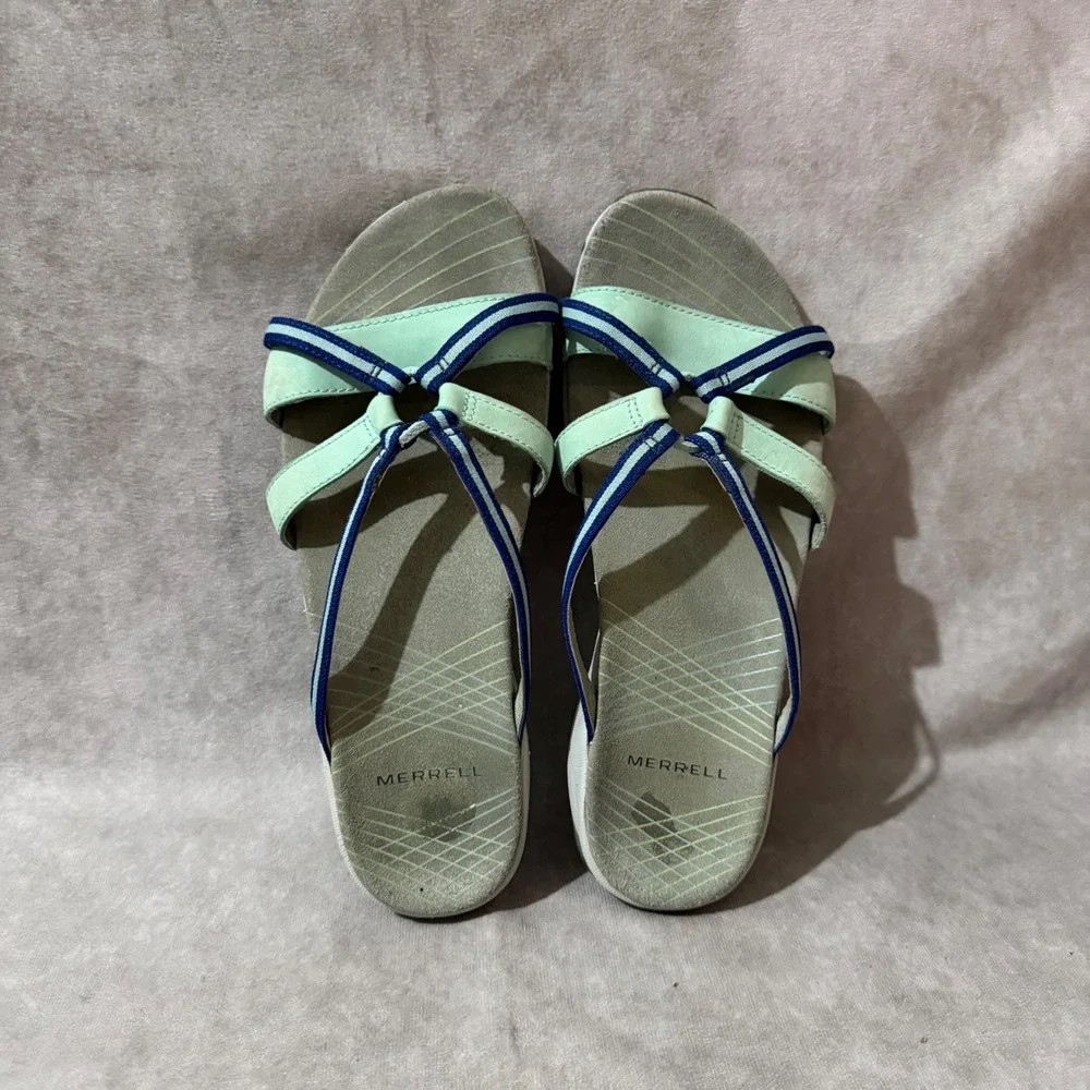 Merrell Strappy Sandals Womens 6 Mint Green Blue Good Outdoor Sporty Slide